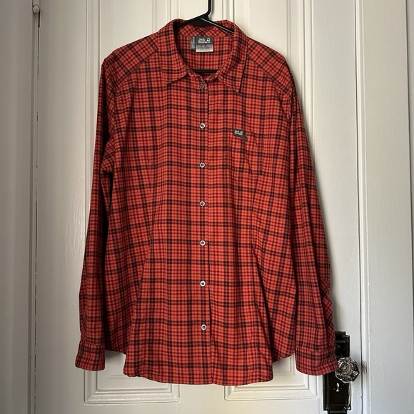 Jack Wolfskin Women's Regular Fit Orange Plaid Button Front Shirt XXL - Picture 1 of 9